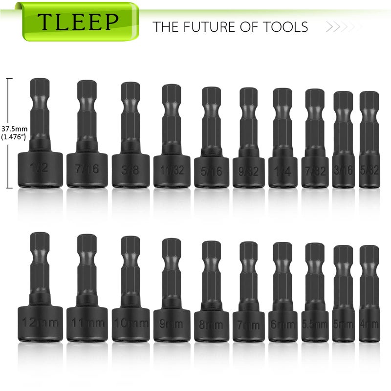 TLEEP 20 x Power Nut Driver Set for Impact Drill, SAE and Metric 1/4â€ Hex Head Drill Bit Set Screwdriver Socket Set, Chrome Vanadium Steel, Quick Change Chuck Socket Wrench Screw Impact Nutsetter - Image 5